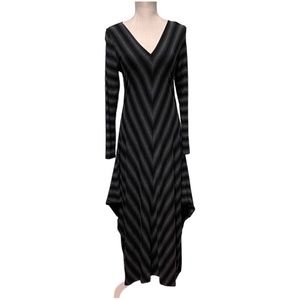 Ronen Chen Black & Grey Diagonal Stripe Maxi Dress Size M